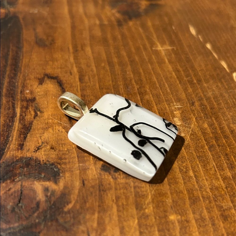 Abstract Black and White Glass Pendant Vintage Bohemian Y2K Chunky Art - Picture 2 of 5